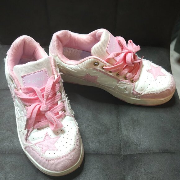 KRNO Sport Pink Star Sneakers | Distressed Fabric | Women’s Size 6.5 - Picture 3 of 4